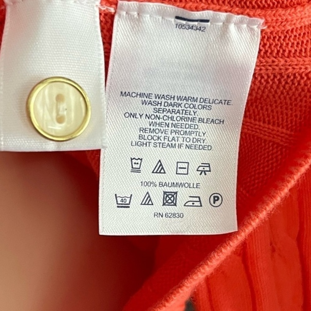 Land’s End XS Cable Knit Sweater V-Neck Coral Orange Orange Melon Like New - Picture 7 of 14